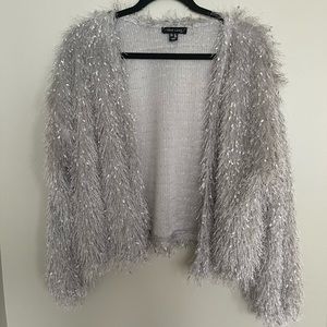 Grey silver faux fig shaggy cropped jacket in Medium